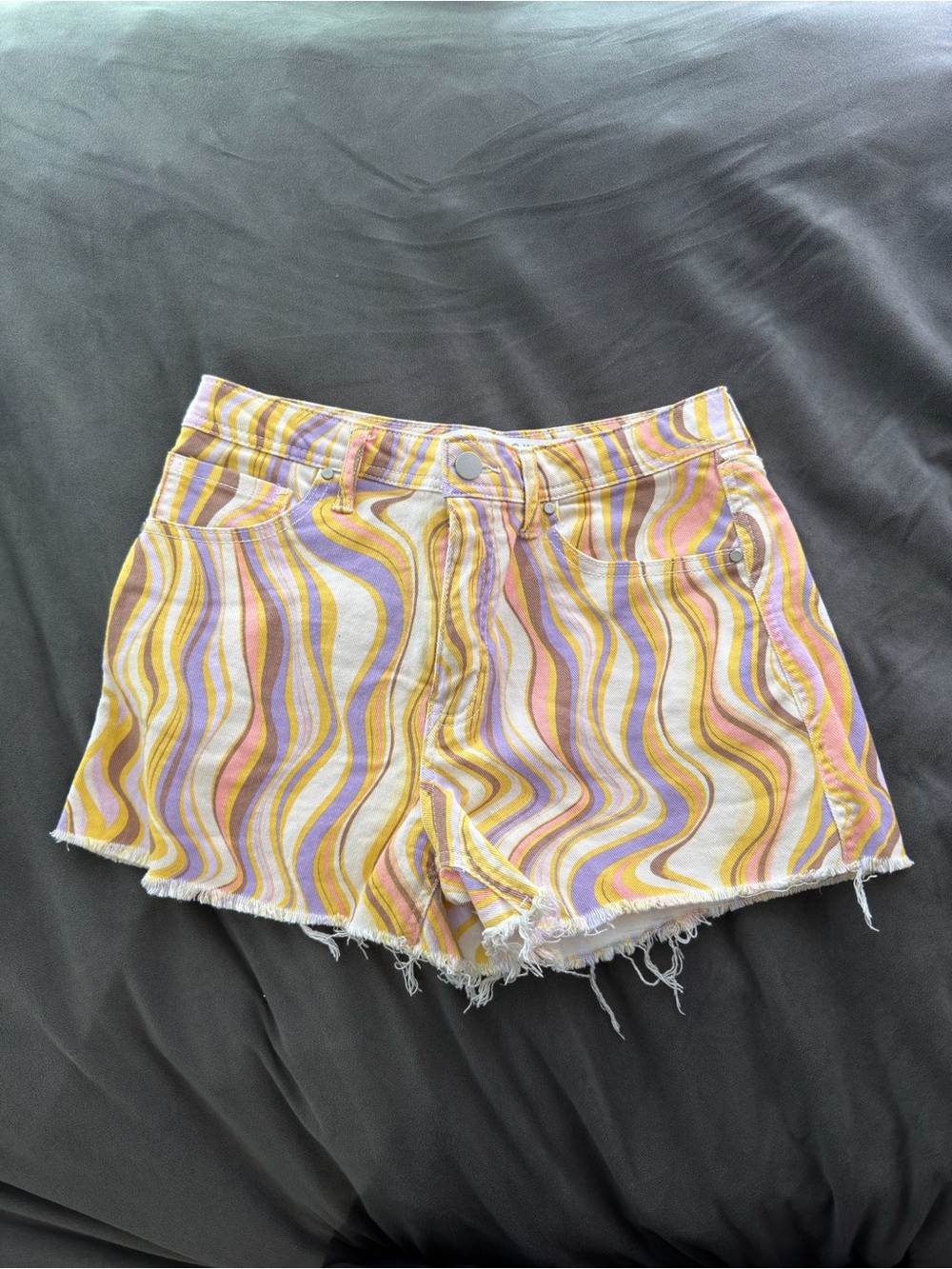 Tinseltown Wavy Stripe Jean Shorts - Yellow Pink Purple